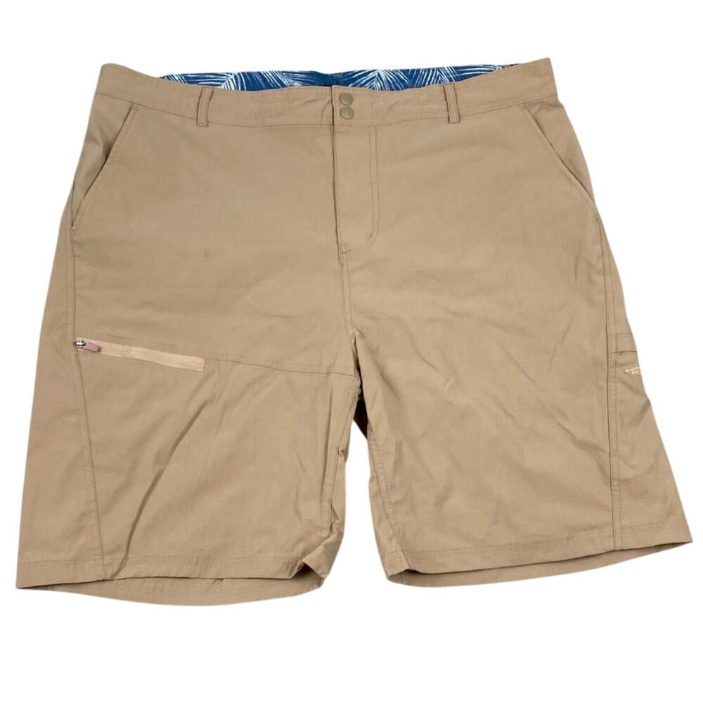 Reel Life Men's Shorts XXL Tan Lightweight Nylon/Spandex with Pocket Details